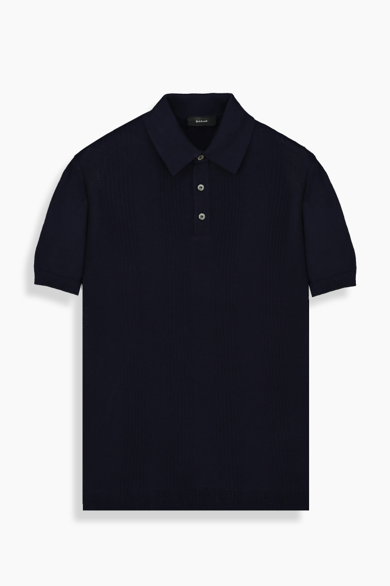 Polo Yaka Triko Lacivert Tişört - 1