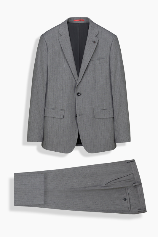 Poseidon Resta Relax Fit Çizgili Gri Takım Elbise - INTERVIEW