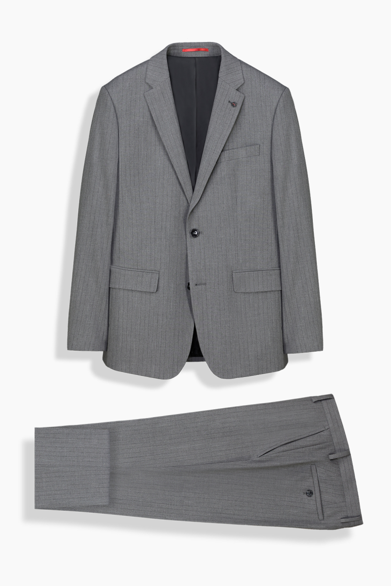 Poseidon Resta Relax Fit Çizgili Gri Takım Elbise - 2