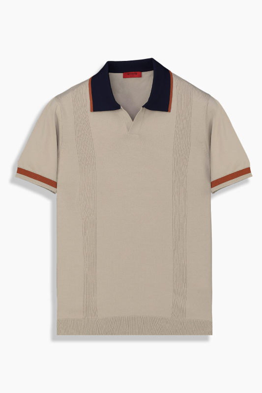 Regular Fit Bej Açık Polo Yaka Tişört - INTERVIEW