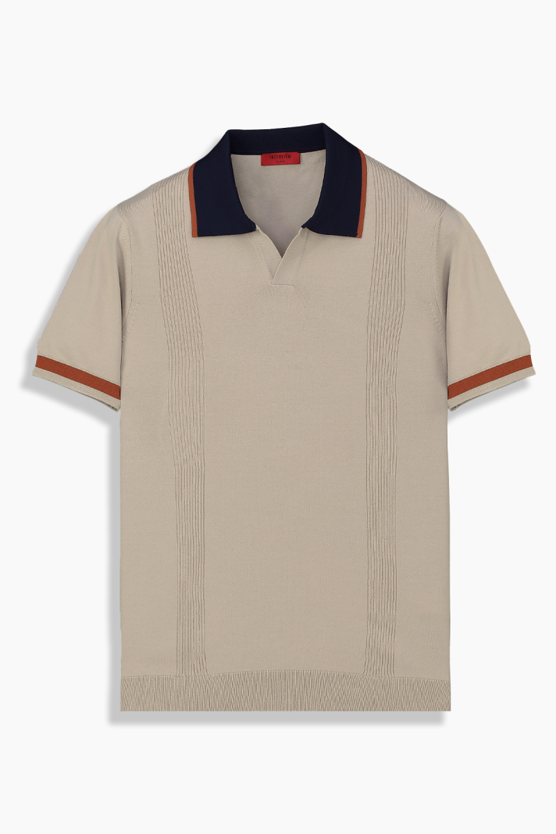 Regular Fit Bej Açık Polo Yaka Tişört - 1