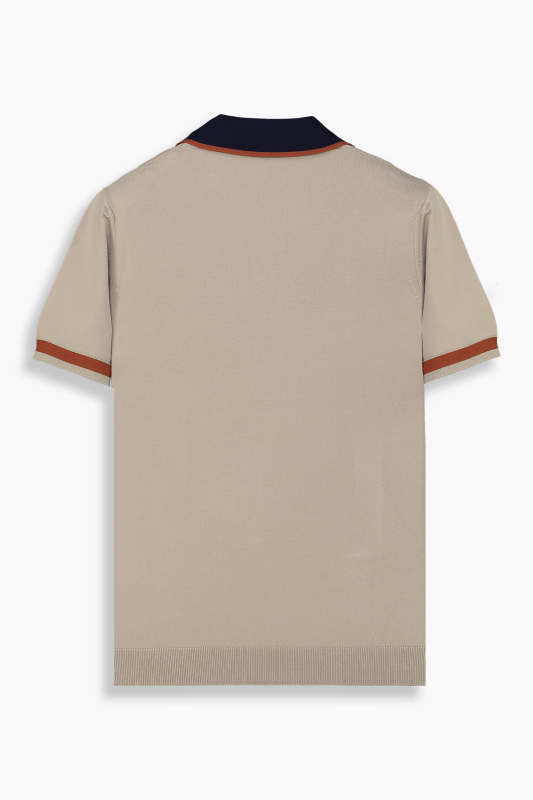 Regular Fit Bej Açık Polo Yaka Tişört - INTERVIEW