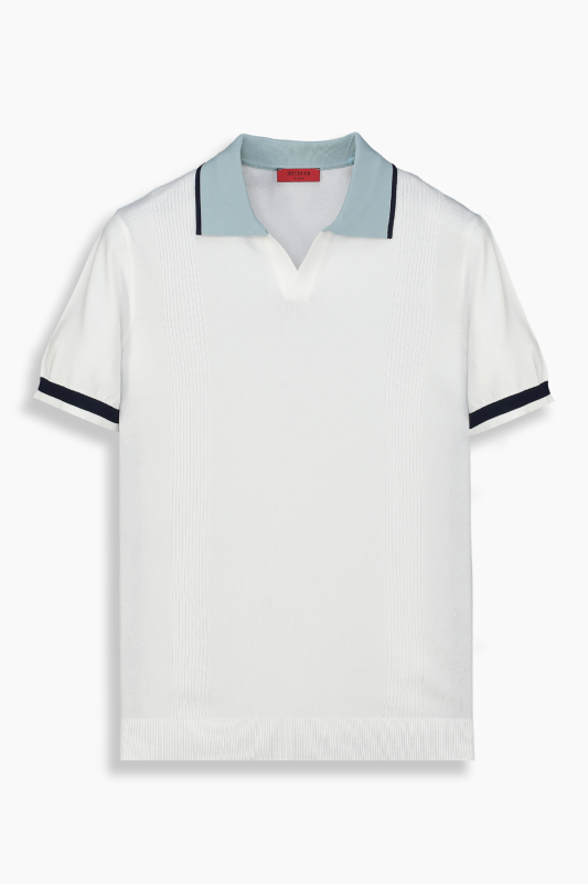 Regular Fit Mavi Yakalı Açık Polo Yaka Tişört - INTERVIEW