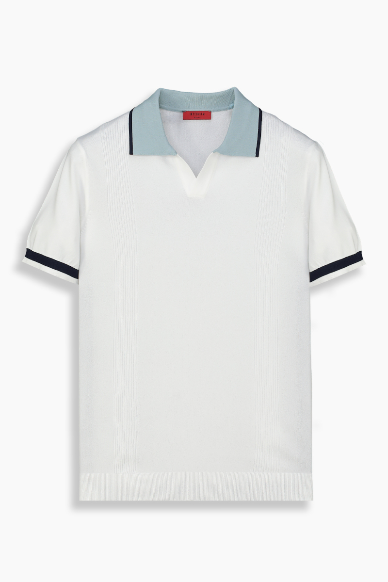 Regular Fit Mavi Yakalı Açık Polo Yaka Tişört - 1