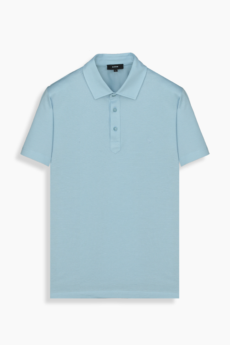 Regular Fit Polo Yaka Pamuklu Mavi Tişört - 1