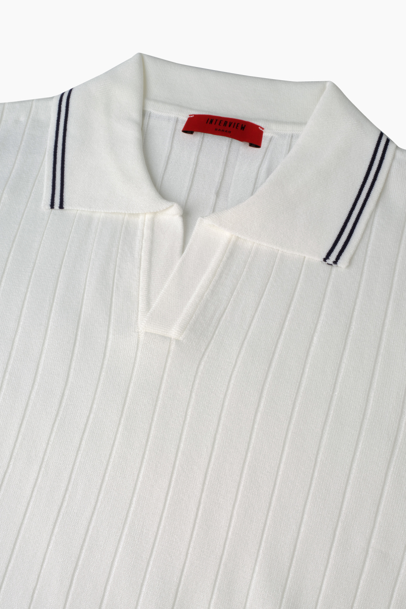Relax Fit Ekru Fitilli Triko Polo Tişört - 3