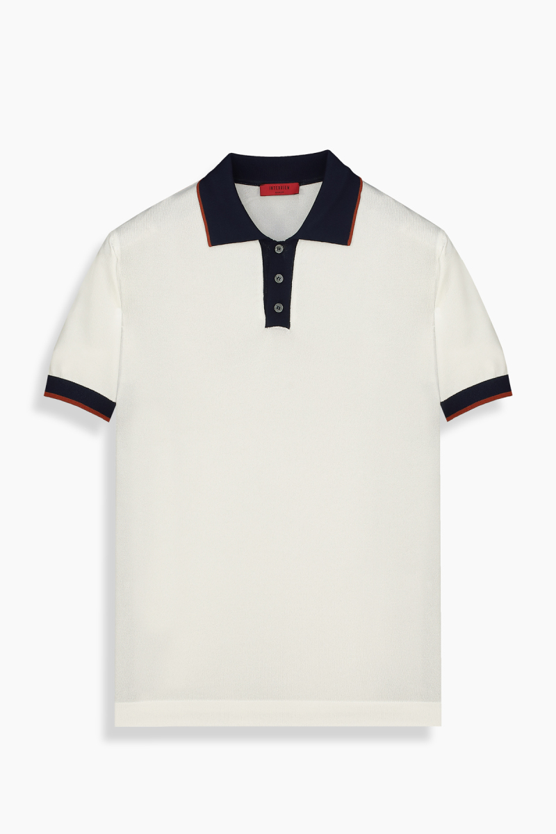 Relax Fit Kontrast Polo Yaka Ekru Triko Tişört - 1