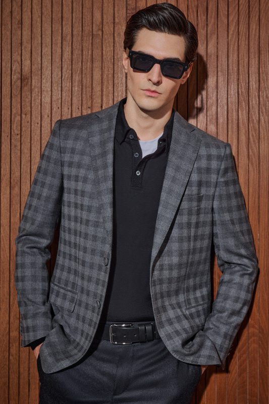 Rexford Regular Fit Kareli Gri Ceket 