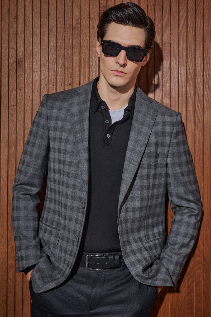 Rexford Regular Fit Kareli Gri Ceket - 1