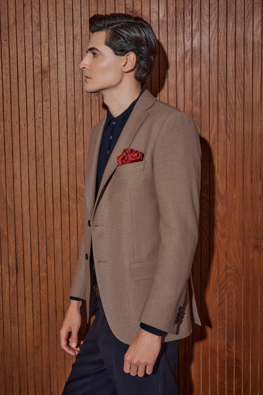 Rexford Regular Fit Desenli Koyu Bej Ceket 