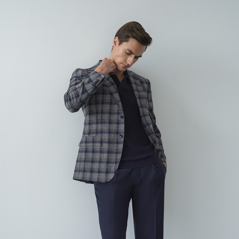 Rexford Regular Fit Kareli Lacivert Ceket 