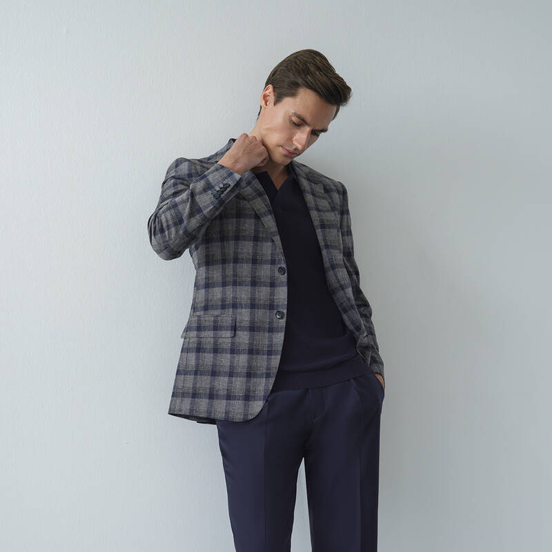 Rexford Regular Fit Kareli Lacivert Ceket - 1