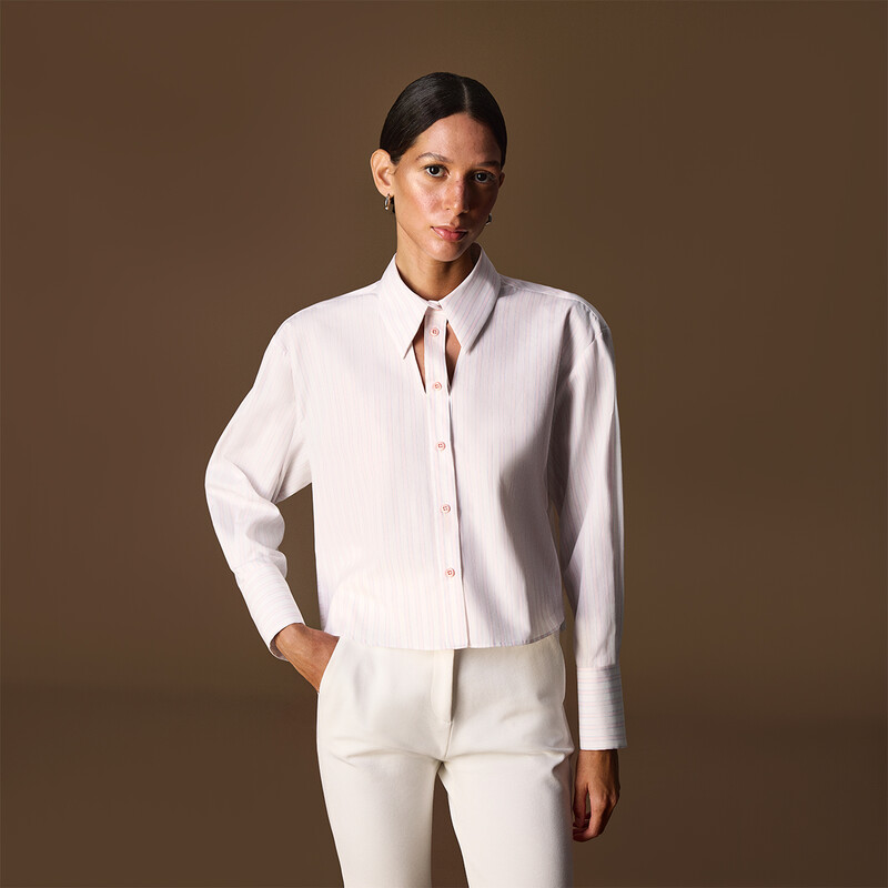 Roanne Uzun Kol Pembe Çizgili Gömlek 