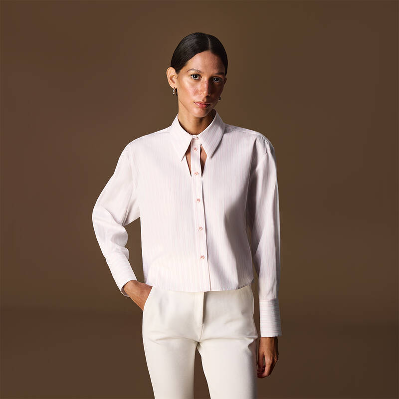 Roanne Uzun Kol Pembe Çizgili Gömlek - 1