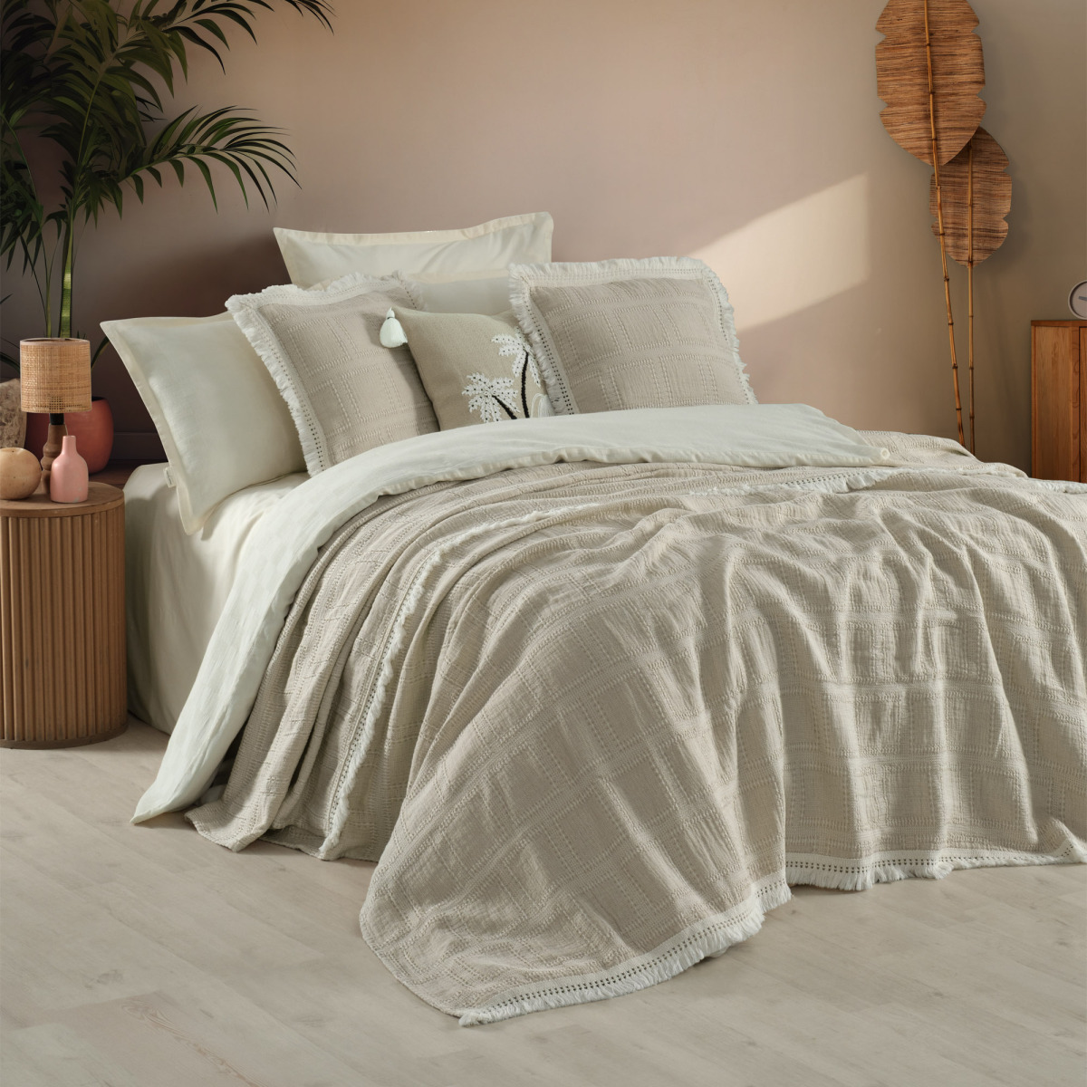 Rosaile Yatak Örtüsü Çift Kişilik Bej - 2