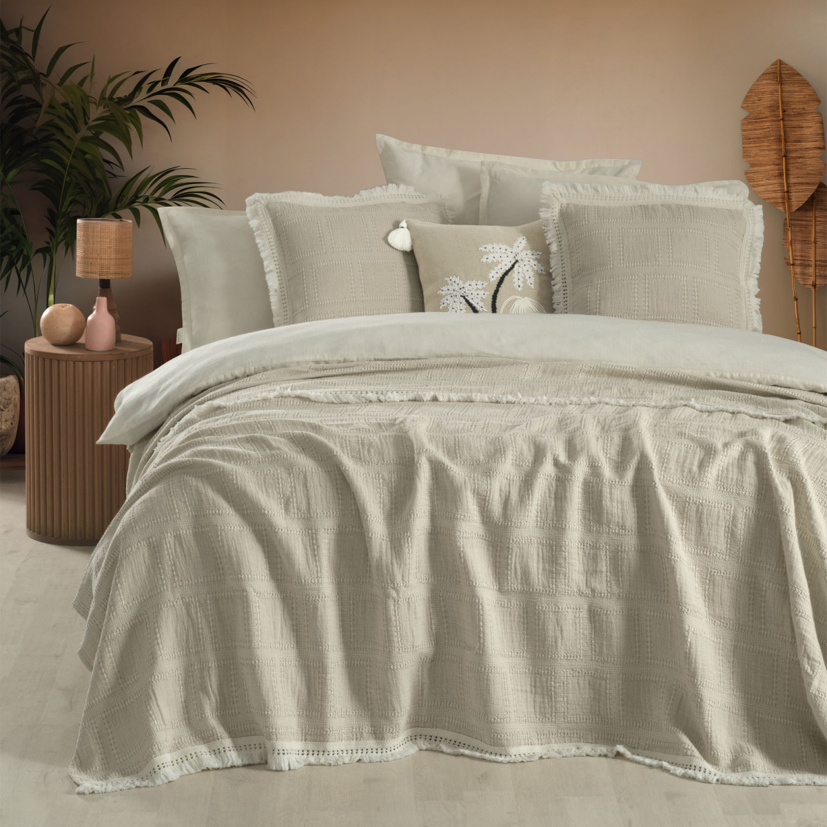 Rosaile Yatak Örtüsü Çift Kişilik Bej - 1