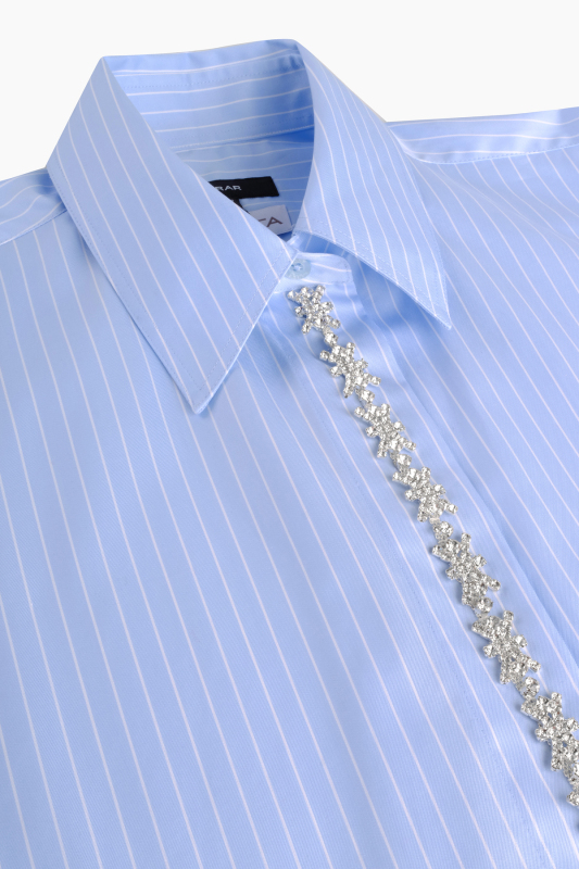 Rosetta Çizgili Taşlı Mavi Gömlek - SARAR WOMAN