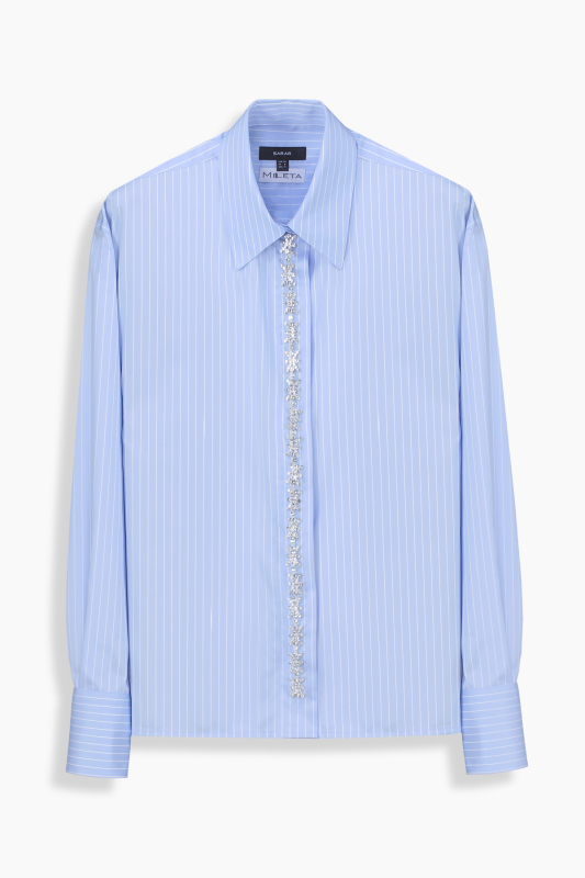 Rosetta Çizgili Taşlı Mavi Gömlek - SARAR WOMAN