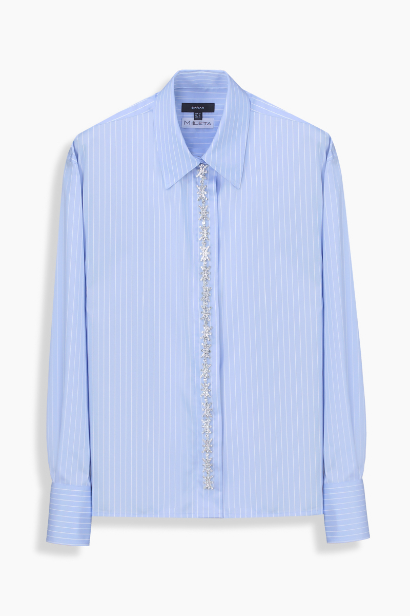 Rosetta Çizgili Taşlı Mavi Gömlek - 1