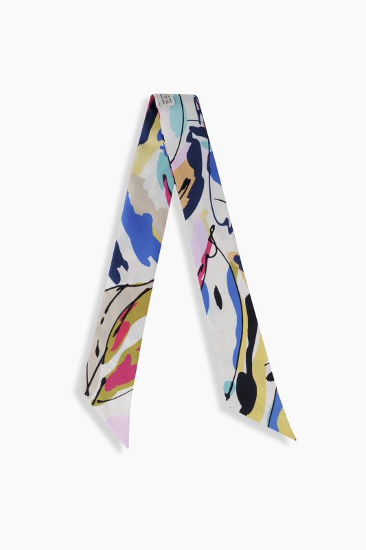 Adella Desenli İpek Twill Mavi Fular - SARAR