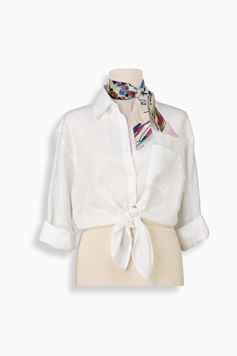 Adella Desenli İpek Twill Mavi Fular - 1