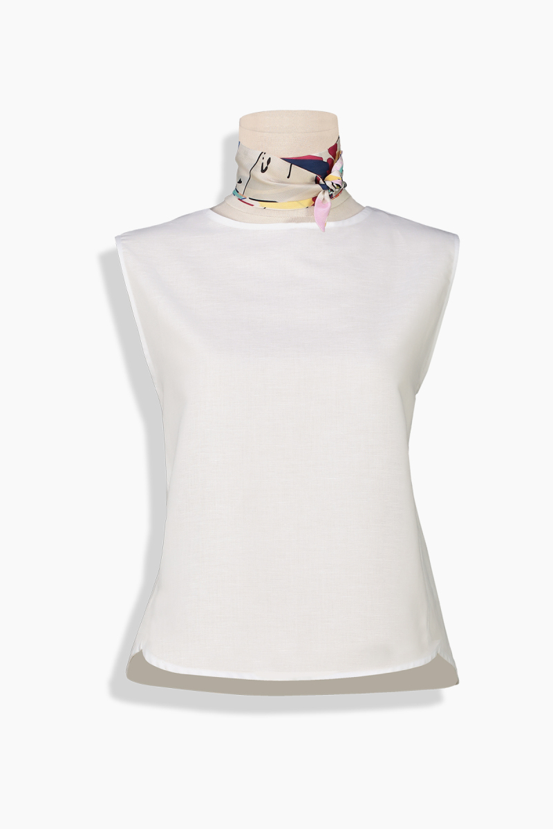 Adella Desenli İpek Twill Mavi Fular - 2