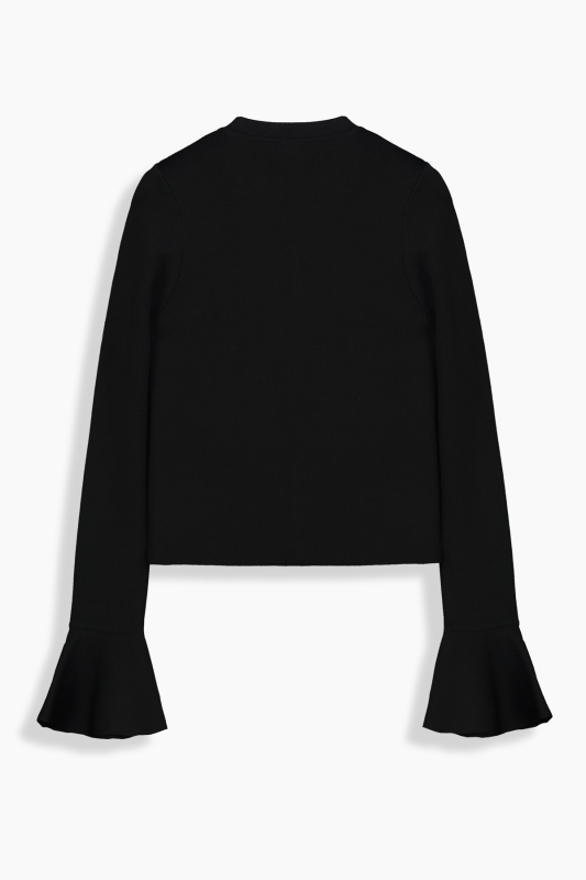 Aloha Düğmeli Fırfırlı Siyah Hırka - SARAR WOMAN