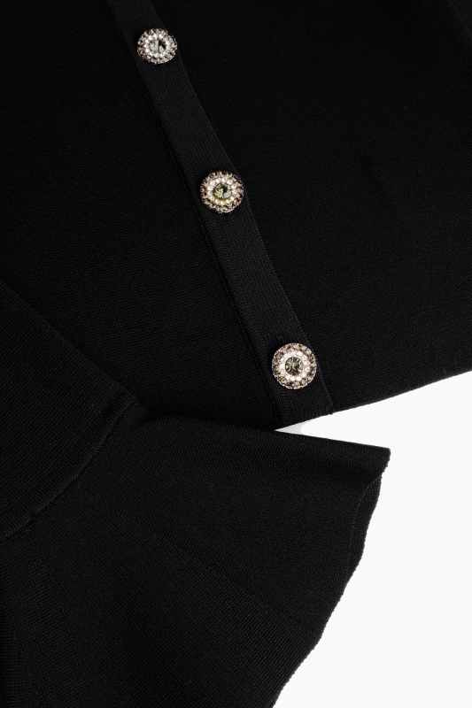 Aloha Düğmeli Fırfırlı Siyah Hırka - SARAR WOMAN