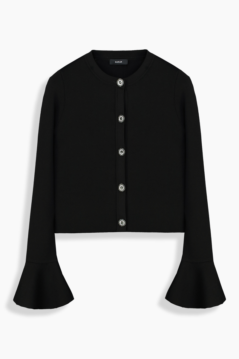 Aloha Düğmeli Fırfırlı Siyah Hırka - 2