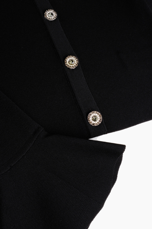 Aloha Düğmeli Fırfırlı Siyah Hırka - SARAR WOMAN