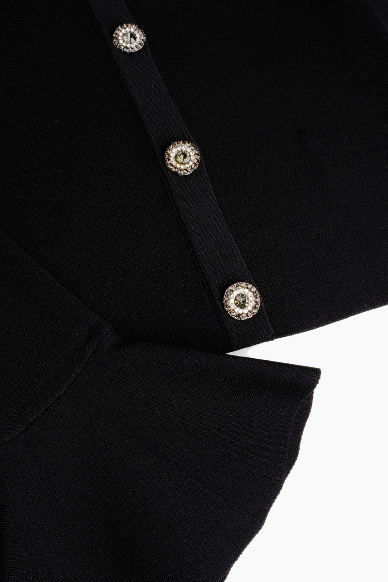 Aloha Düğmeli Fırfırlı Siyah Hırka - 4