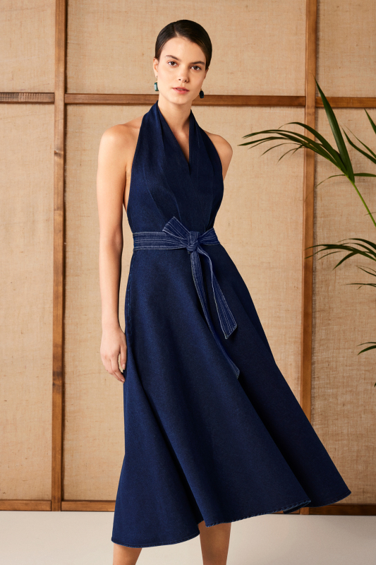 Astaco Lacivert Kot Elbise - SARAR WOMAN