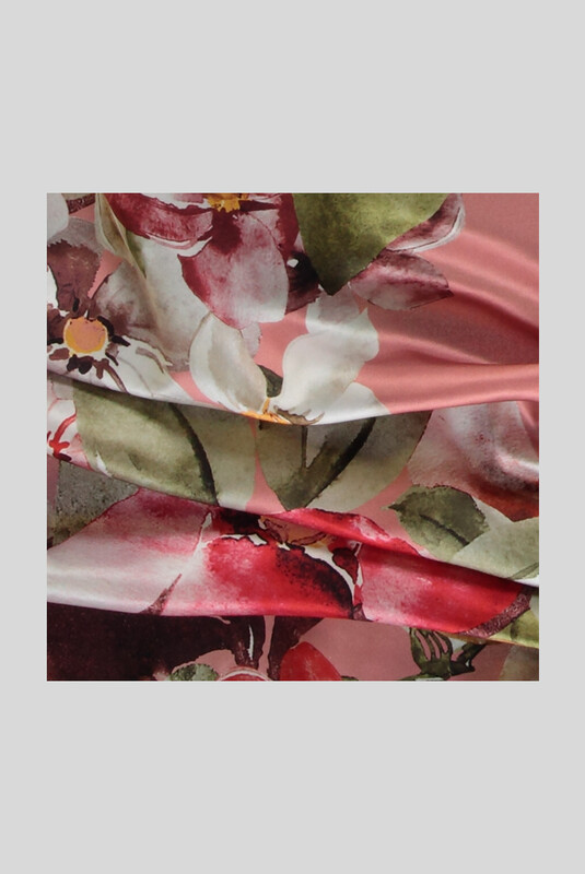 Bahar Desenli Pudra Saten İpek Eşarp - SARAR