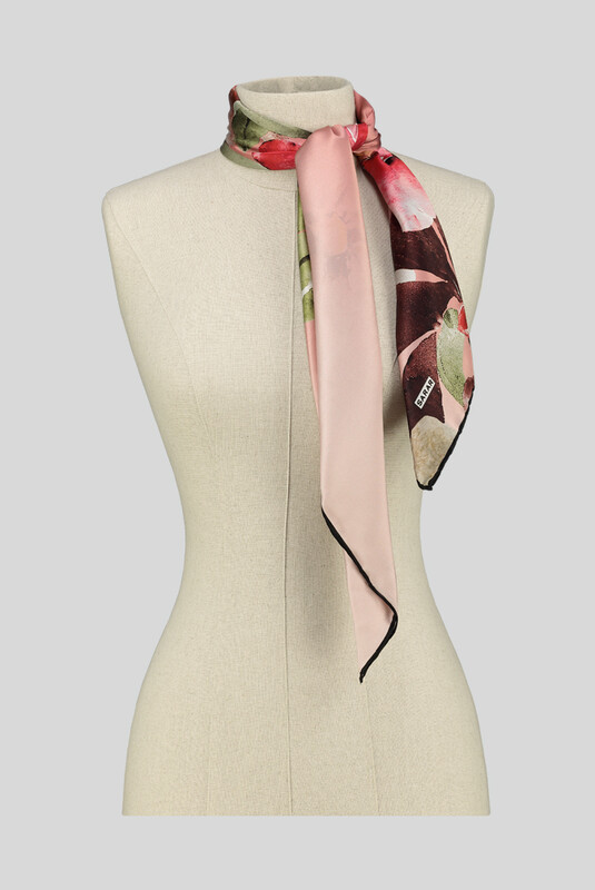 Bahar Desenli Pudra Saten İpek Eşarp - SARAR
