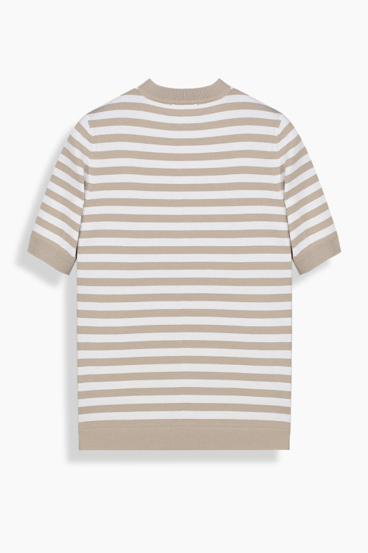 Benida Bisiklet Yaka Bej Triko Tişört - SARAR WOMAN