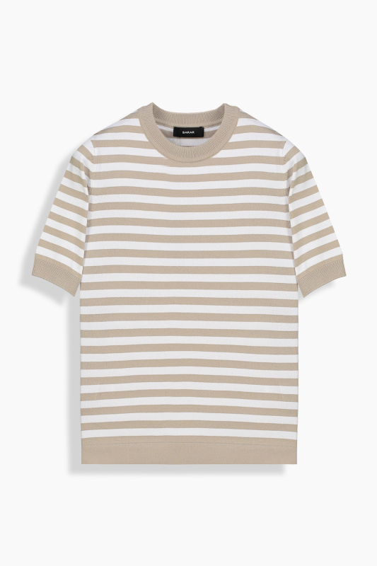 Benida Bisiklet Yaka Bej Triko Tişört - SARAR WOMAN