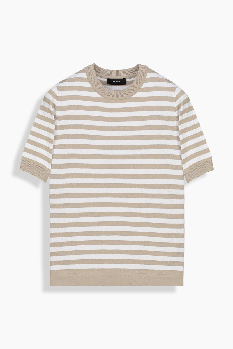 Benida Bisiklet Yaka Bej Triko Tişört - 1