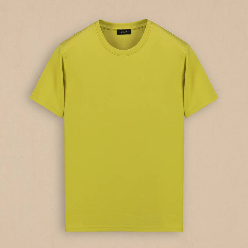 Bisiklet Yaka Hardal Erkek Tişört - 1