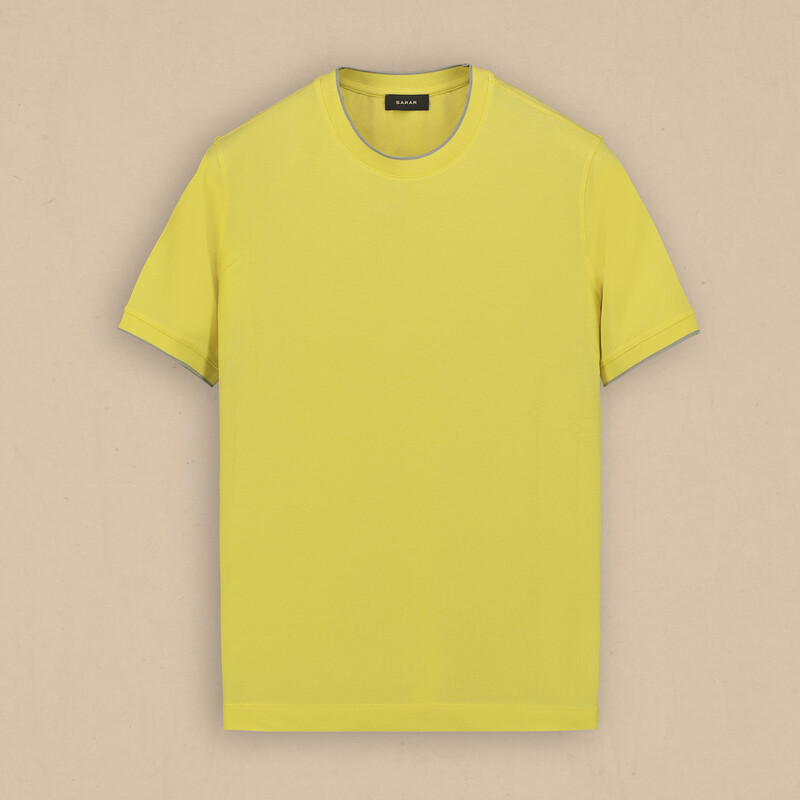 Kısa Kol Bisiklet Yaka Sarı Tişört - SARAR