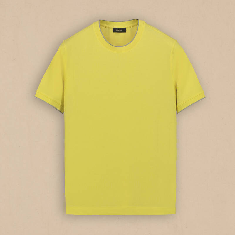 Kısa Kol Bisiklet Yaka Sarı Tişört - 2