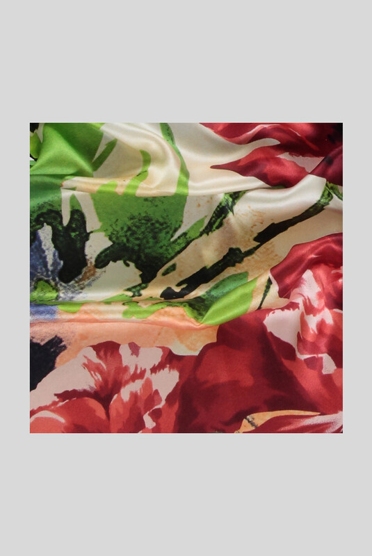 Çiçek Desenli Saten İpek Eşarp - SARAR