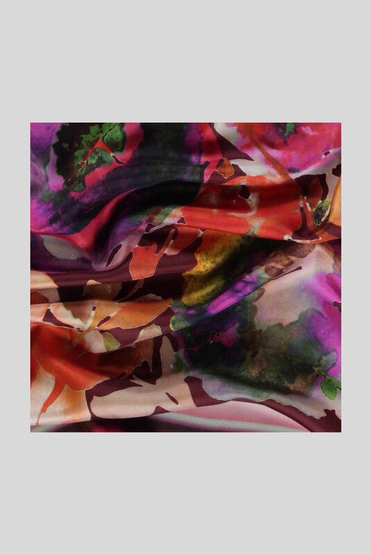 Çiçek Desenli Twill Bordo İpek Eşarp - SARAR