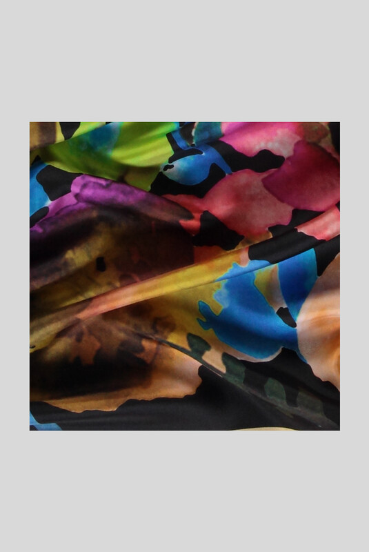 Çiçek Desenli Twill Mavi İpek Eşarp - SARAR