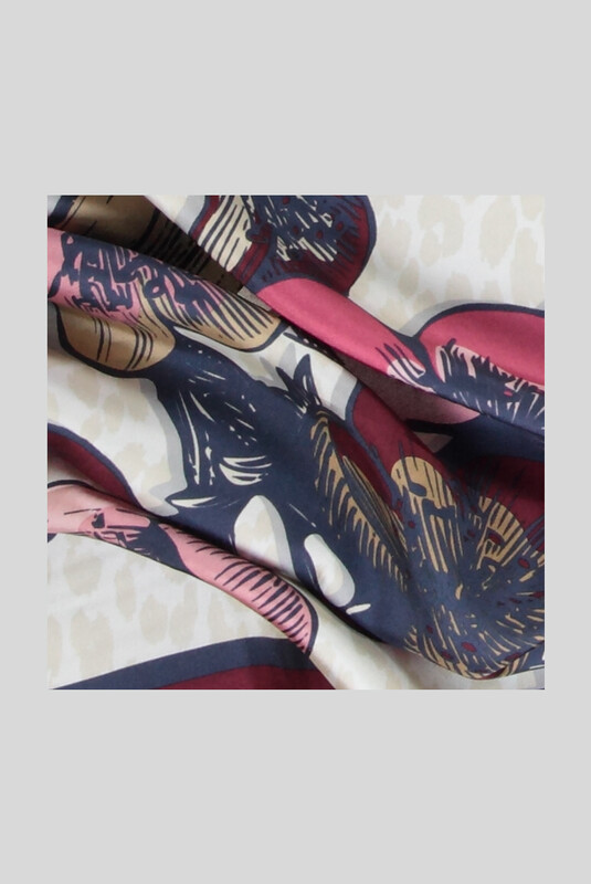 Çiçek Desenli Bordo Twill İpek Eşarp - SARAR