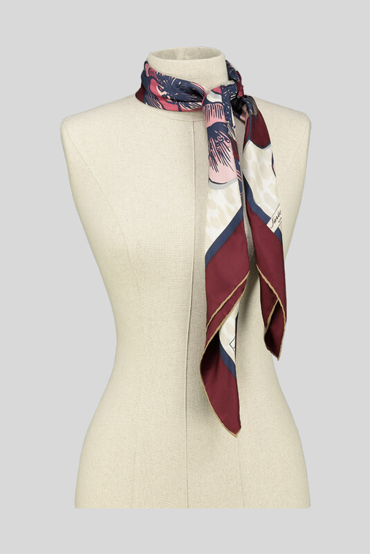 Çiçek Desenli Bordo Twill İpek Eşarp - SARAR