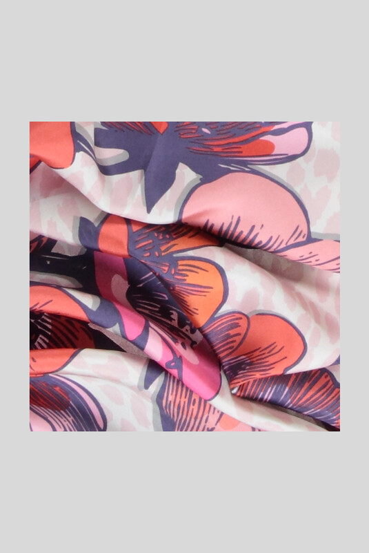 Çiçek Desenli Pembe Twill İpek Eşarp - SARAR