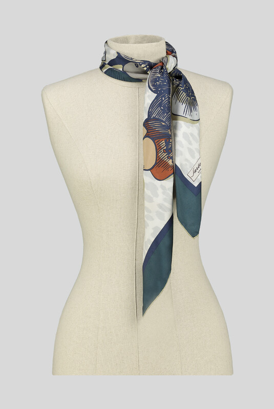 Çiçek Desenli Yeşil Twill İpek Eşarp - SARAR