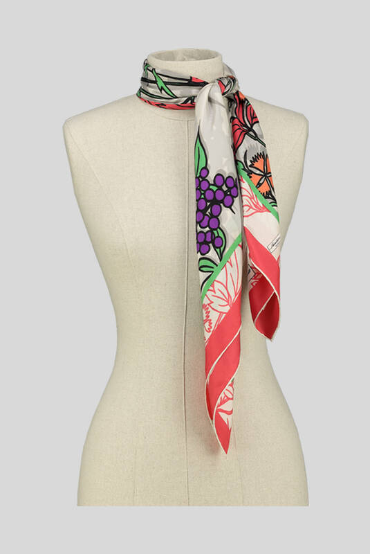 Yaprak Desenli Twill Fuşya İpek Eşarp - 3