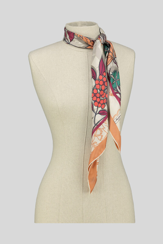 Yaprak Desenli Twill İpek Eşarp - SARAR