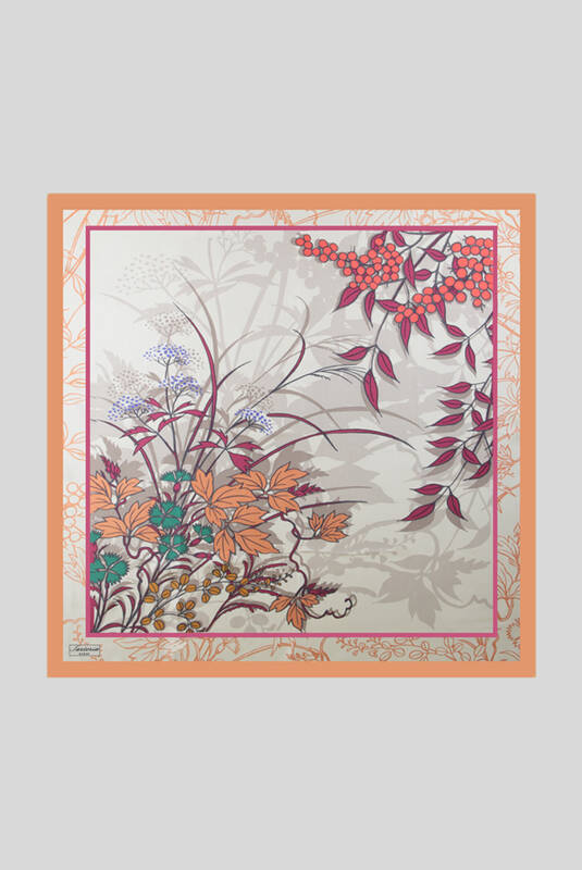 Yaprak Desenli Twill İpek Eşarp - 1
